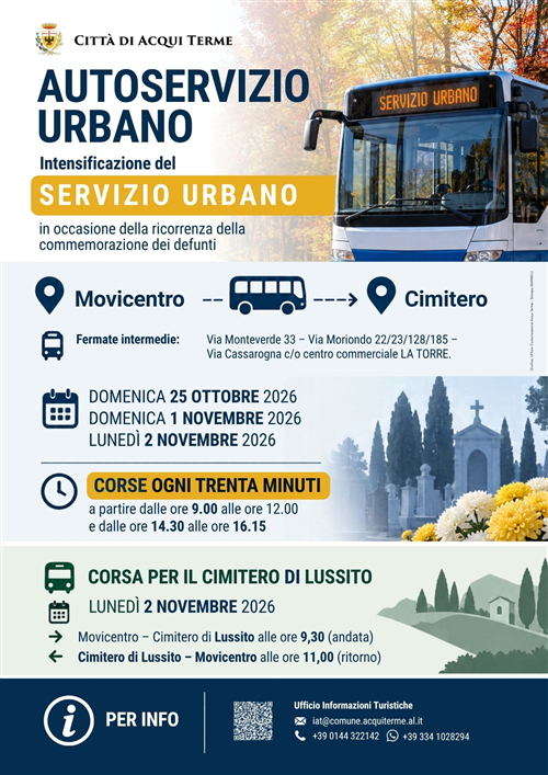 Intensificazione del servizio urbano in occasione della commemorazione dei defunti