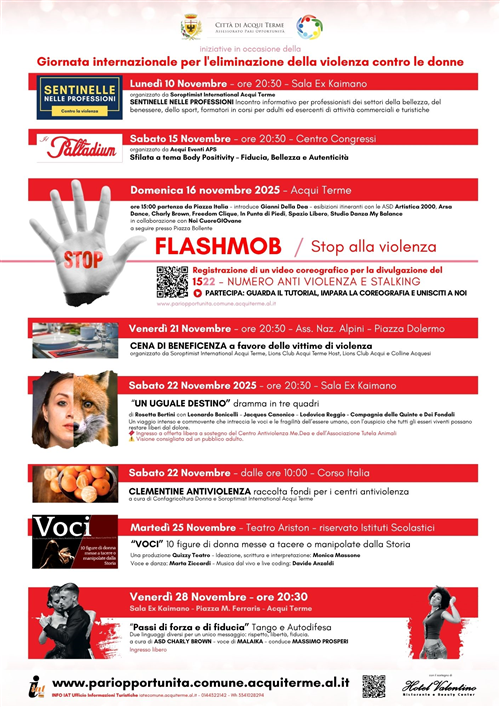 Acqui Terme si mobilita contro la violenza sulle donne. Un calendario di eventi per la Giornata internazionale per l'eliminazione della violenza contro le donne